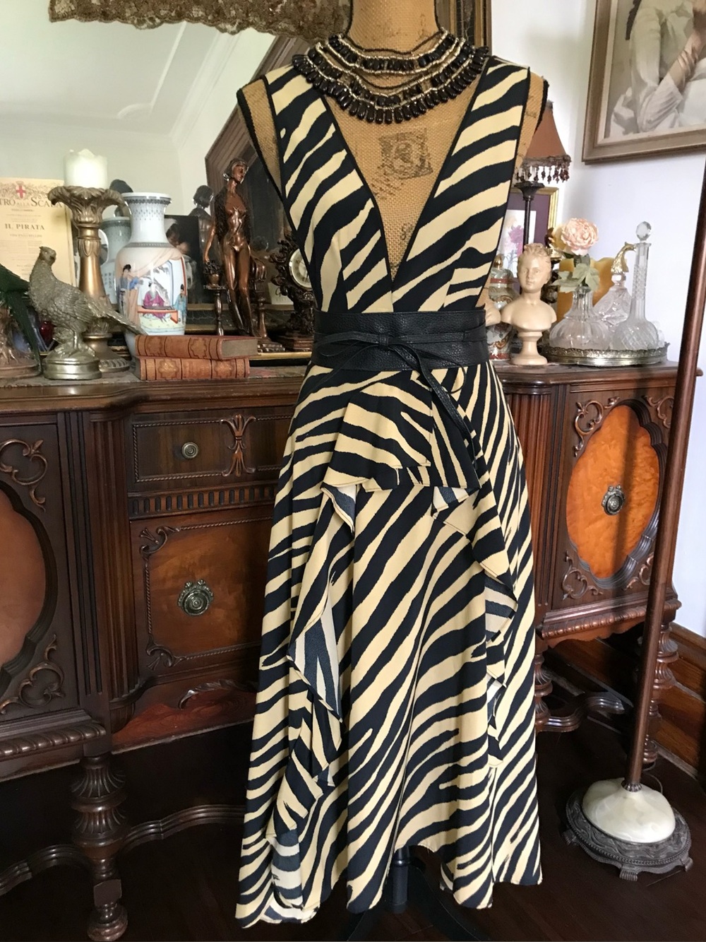Vintage EPIC Sexy High-Fashion Safari-inspired Boho Zebra Print Dress NEW w Tags